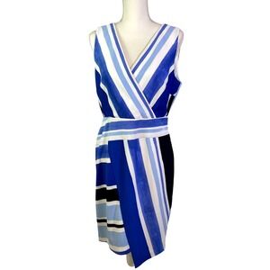 Donna Morgan Sheath Dress Women's Sz 10 Blue White Spring Nautical Stretch